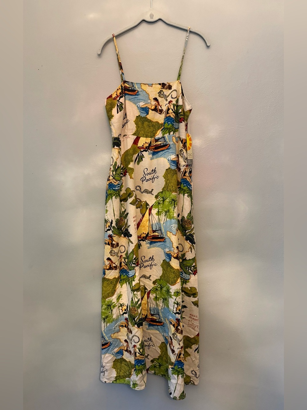C&C California Multicolor Tropical Print Linen Blend Dress